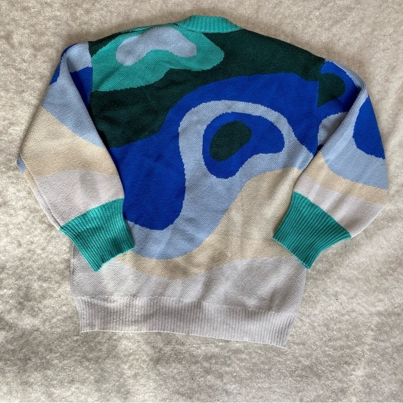 Topographical Map Pattern Knit Sweater Womens Size M Eclectic Grandpa Scandi - Picture 3 of 8